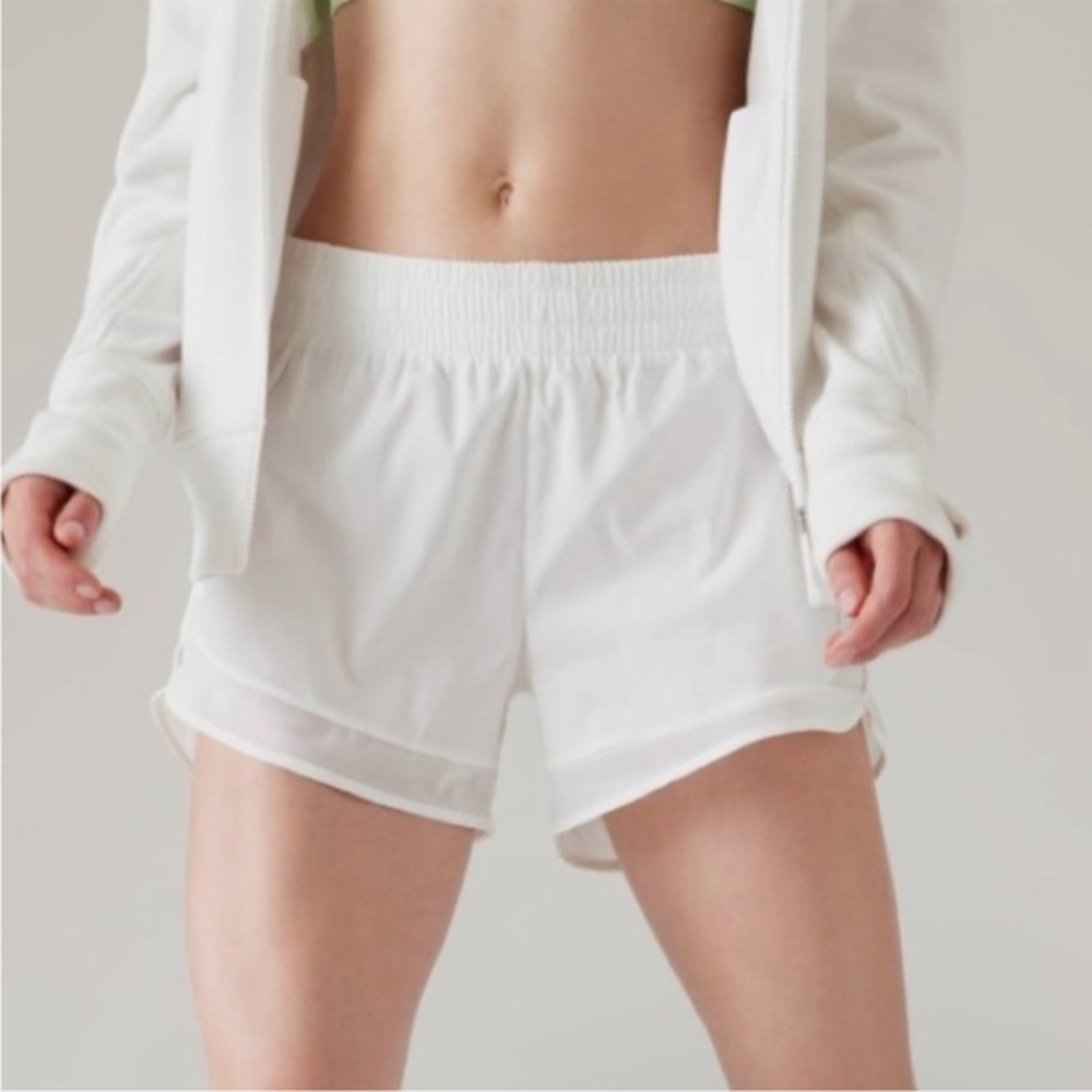 Athleta White Mesh Racer Run Athletic Shorts 4”